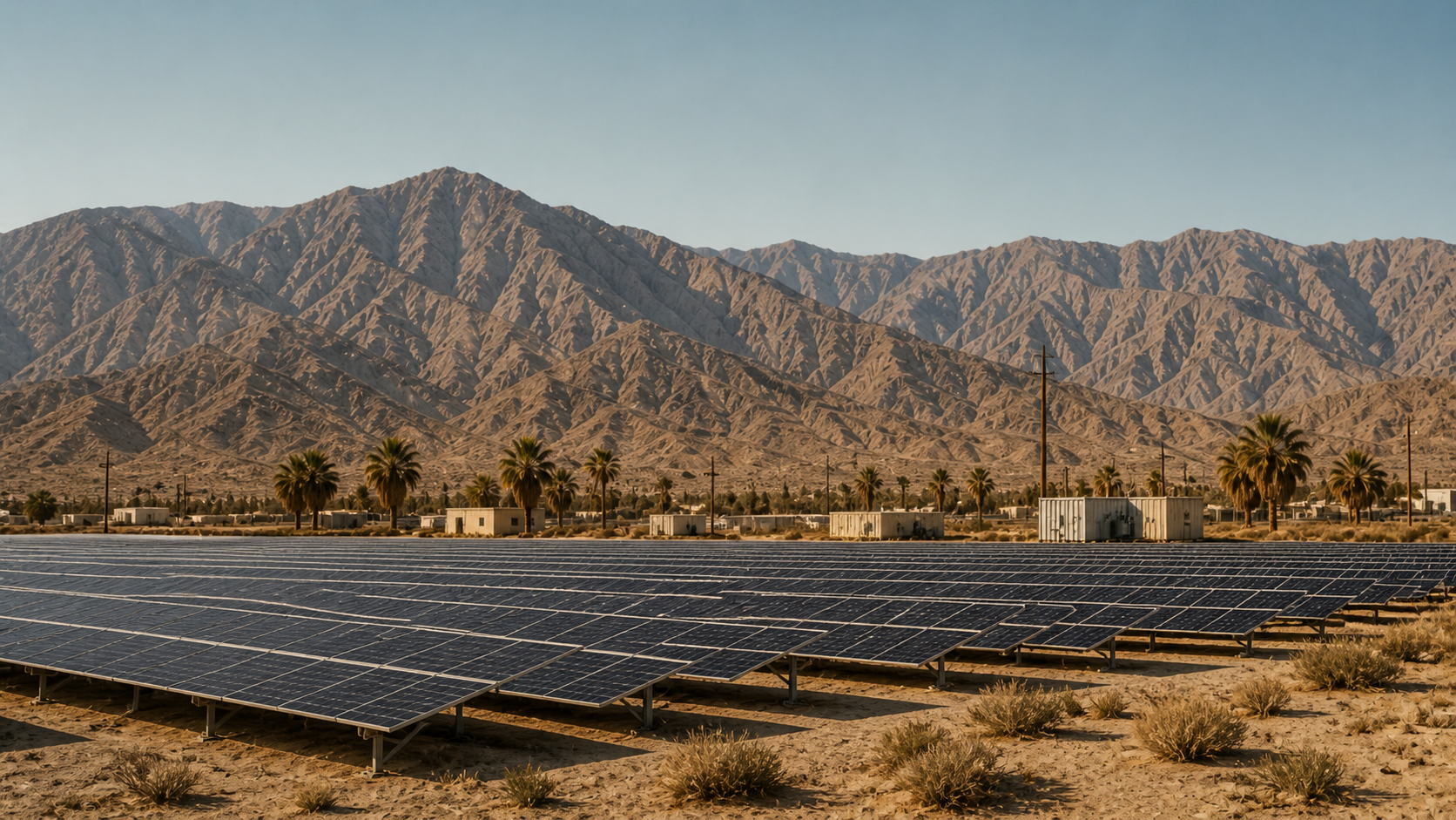 Solar array stretching across the Coachella Valley desert
